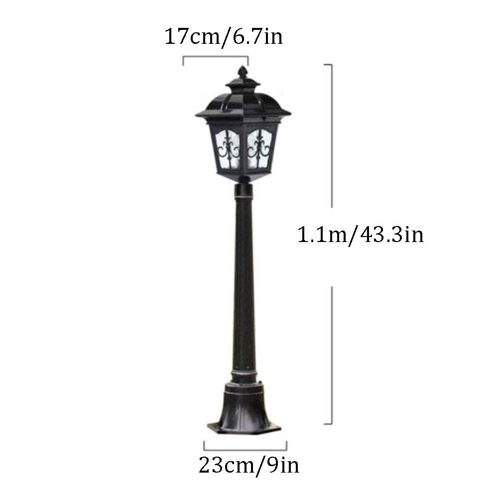 Vintage zewnętrzna lampa podłogowa do trawnika, szklany klosz, konstrukcja okna, odlew aluminiowy, latarnia uliczna, końcówka słupka do ogrodzenia lub tarasu.