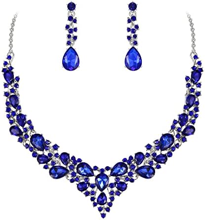 Ever Faith Wedding Bridal Crystal Teardrop Cluster Statement Necklace Dangle Earrings Jewellery Set for Women