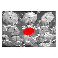 Postereck - 2718 - Umbrellas, Colour Key Red Rain Sky Clouds – Photography Print, Abstract Wall Art - 40 x 30 in