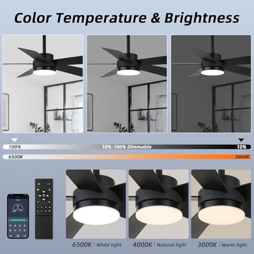 YYEHON 42 inch Ceiling Fans with Lights,Black Ceiling Fan with Light and Remote Control, Reversible, 3CCT, Dimmable, Noiseless, Small Ceiling Fan for Bedroom, Farmhouse, Indoor/Outdoor Use by YYEHON - Used condition - Image 3