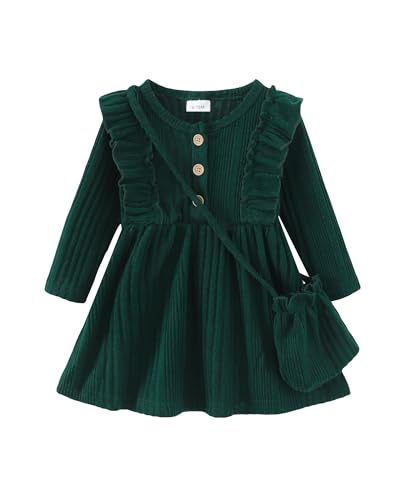 Image of Kucnuzki Baby Toddler Girl Dress Long Sleeve Ruffle Dress Fall Winter Casual Knit Sweater Dresses Cute Kids Clothes