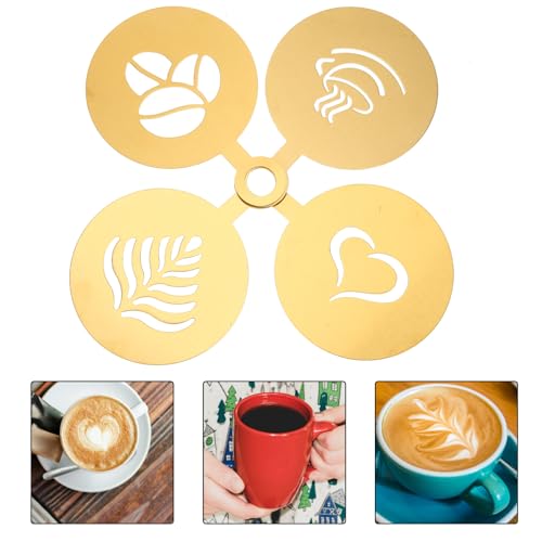 EXHUMKY 4pcs Stainless Steel Beverage Decorating Moulds Latte Art Stencils Cappuccino Art Templates for DIY Drink and Café Use - Thumbnail 7