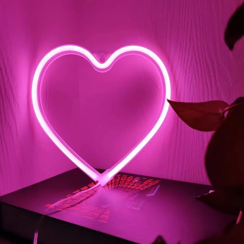HFHungkeong Plaque néon LED en forme de cœur - Love Heart - Décoration de chambre de fille - Rose - Décoration de chambre à coucher - Fonctionne avec USB...