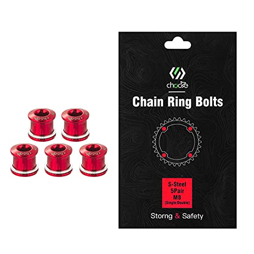 Chooee Double Chainring Bolts,M8 Steel Chain Ring Bolts Set Red