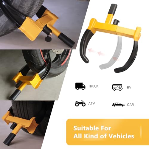 MaySpare Universal Wheel Lock, Heavy Duty Tire Lock, Automotive Anti-Theft Lock for Cars, SUVs, Motorcycles, Golf Carts, Bright Color for Deterrence, with 3 Locks(Yellow-Black) by MaySpare - Image 3