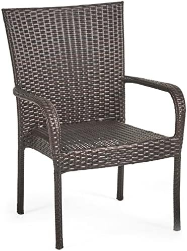 Noble House Benhill Wicker Stacking Patio Dining Arm Chair in Brown (Set of 2)