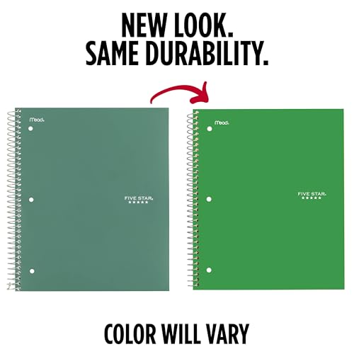 Five Star Spiral Notebook + Study App, 1 Subject, Graph Ruled Paper, 8-1/2" x 11", 100 Sheets, Fights Ink Bleed, Water Resistant Cover, Seaglass Green (620000CH1)