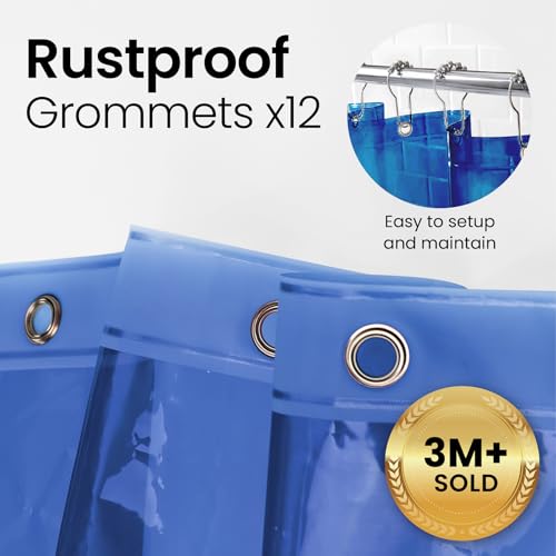 Image of LiBa Shower Curtain Liner PEVA 8G, 72x72 Inch Waterproof Blue | Non-toxic PEVA shower liner, rust-proof grommets, weighted hem, blue clear waterproof plastic shower curtain Liner