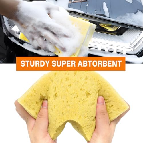 PKOLSFE 5PCS Car Wash Sponges, 8.5"×4.4"×3.5" Extra Soft Cleaning Foam Pad Scratch-Free Auto Washing Sponge, Non-Scratch Large Thick Cleaning Pad for Vehicle Kitchen Bathroom (Yellow) - 2
