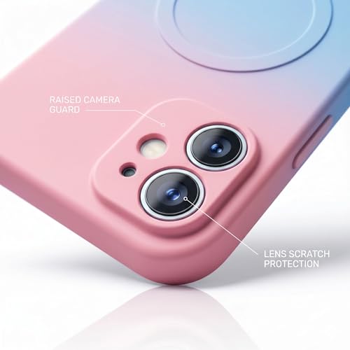 Image of amazon basics Gradient Mag-Safe Case for iPhone 11 | Soft Silicone Shockproof Cover with Camera Protection | Slim Lightweight Design | Smooth Touch & Durable - Pink & Blue