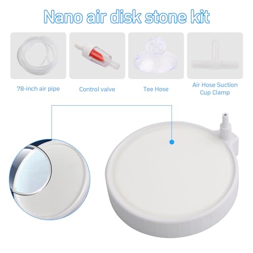 volumoon Air Stones Kit for Fish Tank 100 mm Aquarium Air Stone Disc, with 2M Aquarium Air Line,Suction Cups, Check Valves - Image 4