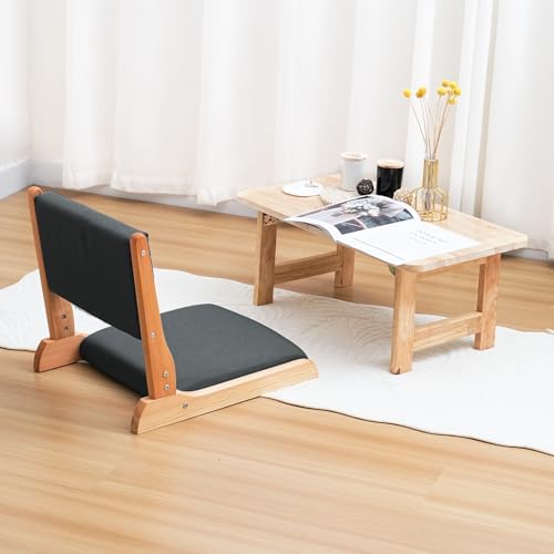 Image of Japanese Floor Chair with Back Support, Foldable Meditation Chair, Legless Tatami Chair with Cushion, Floor Seat for Living Room, Bedroom, Bay Window (1, Black)