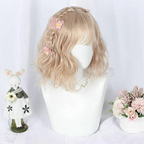 Short Gold Wigs Golden Wig With Bangs Short Bob Wigs Blond Hair for Women Fashion Harajuku Anime Synthetic Cosplay Girl Colorful Wig Costume Halloween Party