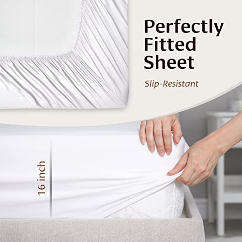 Belle Terre Cooling Bamboo Fibre Sheets Queen & Mattress Topper Queen Set - Ultra Soft, Breathable, And Cooling Bedding For Hot Sleepers #TOP4