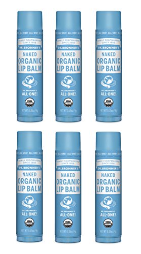Dr. Bronner's - Organic Lip Balm (Naked, .15 ounce, 6-Pack) - Unscented, Made with Organic Beeswax and Avocado Oil, For Dry Lips, Hands, Chin or Cheeks, Jojoba Oil for Added Moisture, Soothing