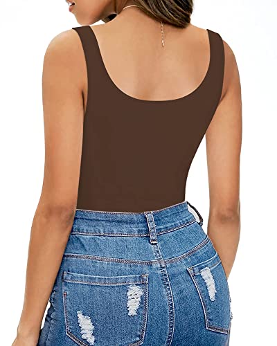 Image of MANGOPOP Women's Tank Top Bodysuit Scoop Neck Sleeveless Body Suits Sexy U-Back Backless Going Out Tops