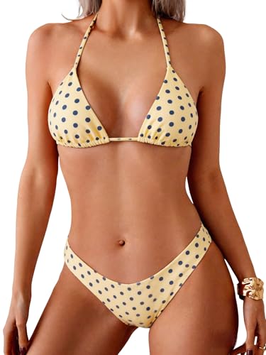 Image of ZAFUL Womens Halter Bikini Sets Triangle Bikinis High Cut Swimsuits 2 Piece Bathing Suits Sexy Swimwear