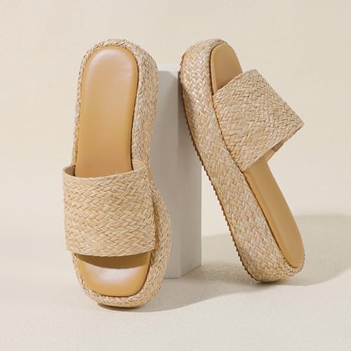 Image of EQAUDES Platform Sandals Women Slip on Espadrille Wedges Slides Bohemia Sandals Flatform Open Toe Beach Sandals