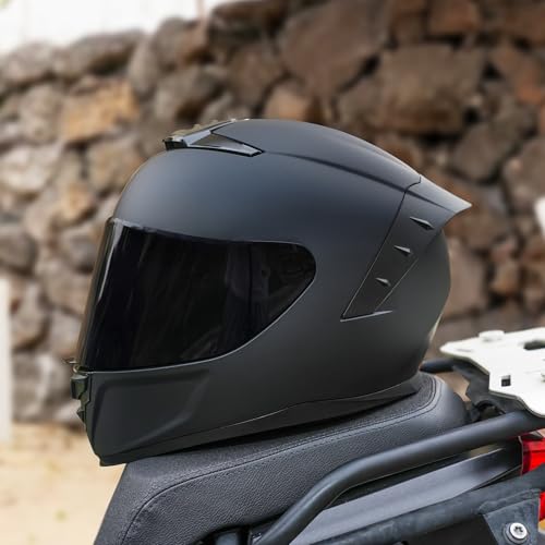 JQF Gear Motorcycle Helmets Full Face WS-611 Street Bike Motorbike Helmet for Adults Men Women DOT Approved (Matte Black, L)