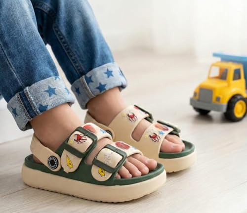 Image of Kids Sandals e, Beige and Green, Adjustable Buckle Straps, Comfortable