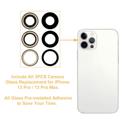 Cemobile Lentille de rechange d'origine pour caméra arrière iPhone 13 Pro et iPhone 13 Pro Max avec adhésif pré-installé et kit d'outils de réparation – vue 3