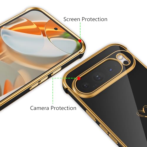 ZTOFERA Designed for Google Pixel 10/10 Pro Case,Cute Plating Edge Love Hearts Pattern with Camera Lens Protection Phone Cover for Google Pixel 10/10 Pro 6.3 inch,Black