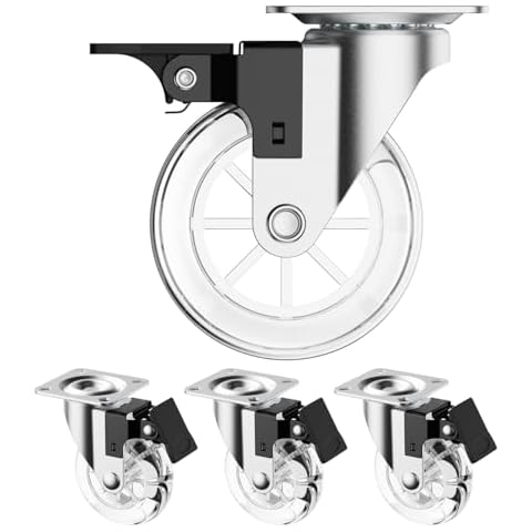 HOLKIE 3 Inch Clear Furniture Casters, Transparent Caster Wheels with Brakes, Swivel Casters for Furniture, Box, Office Cabinet and so on, Max Load 350lb Cover