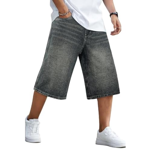 GINGTTO Mens Baggy Jean Shorts Loose Fit Long Denim Shorts Below Knee 15 Inch Inseam Light Grey 32