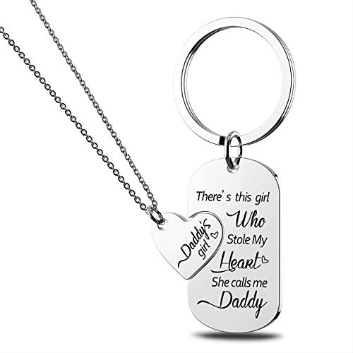 Hofoya Gifts For Dad Daughter Jewelry, Father Daughter Keychain Gifts, Daddys Girl Birthday Necklace Set, There's This Girl Who Stole My Heart She Calls Me Daddy. #TOP8