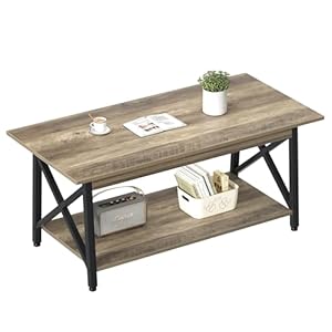 GreenForest Coffee Table with Storage, 39inch Modern Coffee Tables for Living Room, X-Frame Design Farmhouse Coffee Table Space Saving Living Room Tables, Easy Assembly, Grey Wash