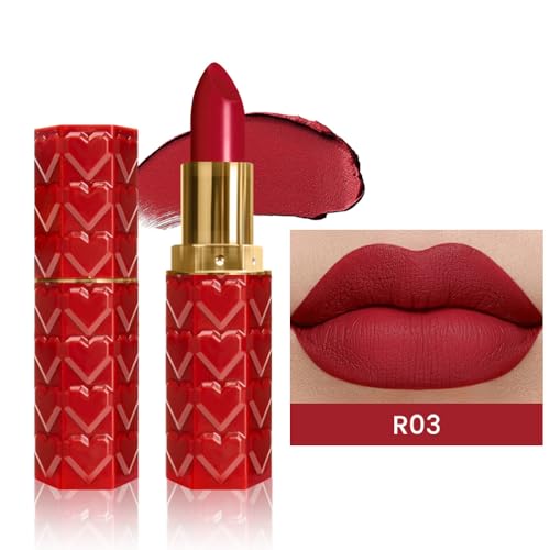 Image of evpct 1Pcs Dark Red Lipstick, Silky Velvet Matte Lipstick Pack Sets for Women, Long Lasting Smudge Proof Lipstick Lip Stain Makeup Kit matte lipstick 24 hours original R03