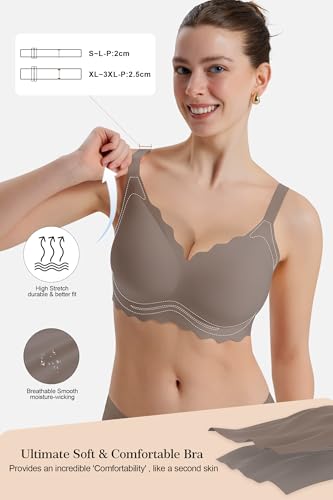 Womens Full Coverage Wire Free Bra - Plus Size Bras with Support and Lift Scalloped Everyday Comfort Bralettes
