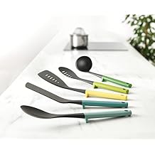 Joseph Joseph Duo 5-Piece Utensil Set with Integrated Tool Rests Vibrant Set with Solid & Slotted Spoons, Turners, and Ladle, Hygienic Design, Heat-Resistant, Perfect for Hanging Storage