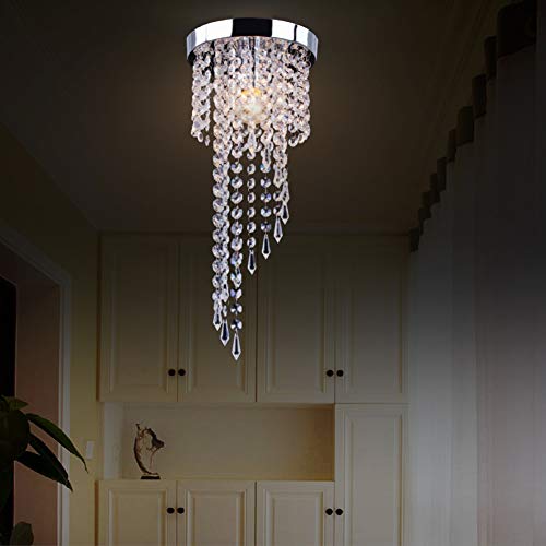 Diisunbihuo Mini Crystal Chandelier Lighting H20.9X5.9 Inches Modern Flush Mount Ceiling Light Fixture Pendant Lights For Hallway Porch Kitchen (Silver) #TOP3