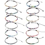 Sylalxeba Lot de 12 Bracelets Tissés Réglables pour Homme et Femme, Bracelets d Amitié en Coton pour Poignet ou Cheville, Accessoire Boho Surfer pour Vacances et Quotidien, Tour de Poignet 18 27 cm