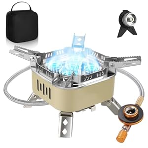 Adiwo 15800W Windproof Camping Gas Stove, Foldable Rocket Camping Stove with Carry Box, Outdoor Camping Gas Burner for Cooking, Hiking, Camping, Trekking, Picnic, Trekking, BBQ（Khaki）