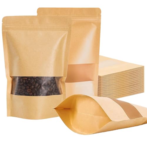 Matomtak Kraft Stand Up Bulk Pouches Resealable Paper Ziplock Bags with Window, 100 Pcs Sealable Food Storage Packaging Bags for Home and Business (Brown, 20x30cm/7.9x11.8inch) by Matomtak - Used condition - CA$22.21