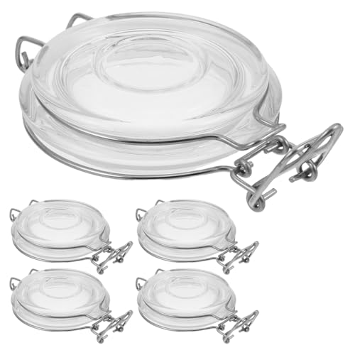 KALLORY 5pcs Wide Mouth Glass Jar Lids with Leakproof Silicone Seal and Clasp Airtight Replacement Covers for Food Storage Pickling Fermenting and Mason Jars