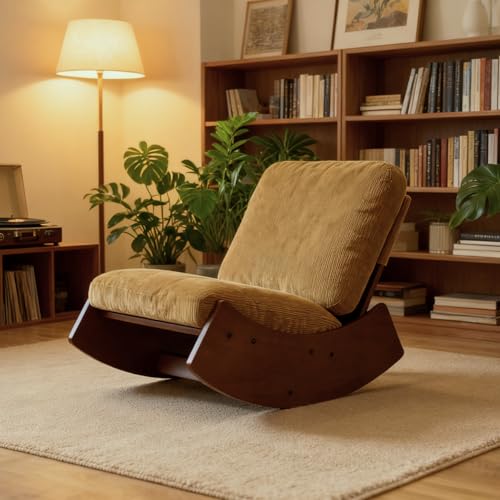 HAZO Nursery Rocking Chair Corduroy Fabric Upholstered Tall Back Glider Rocker Rocking Accent Chair Comfy Single Sofa Side Chair for Living Room Bedroom Hotel, Bedroom, Baby Room (Tan)