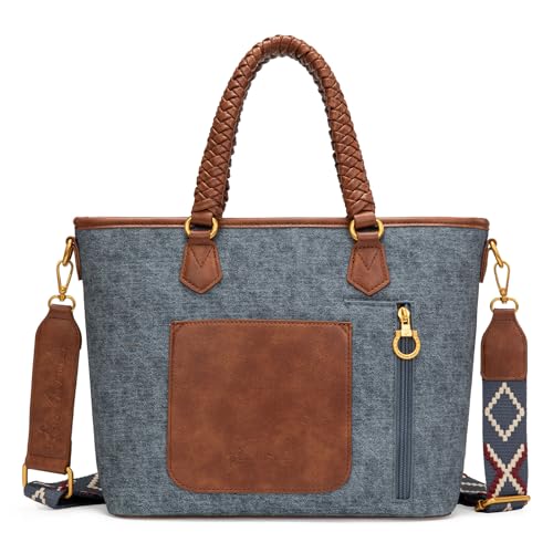 Montana West American Flag Tote Bag for Women Vintage Patriotic Western Shoulder Purse with Braided Top Handles and Crossbody Strap for Work Travel Everyday Use MW-HB-1385G-8317JN by Montana West - Used condition - Image 4