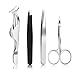 PIXNOR Tweezers Set - PIXNOR Professional Pointed and Straight Tweezers, Eyebrow Scissors and Fake Eyelashes Extension Applicator Kit Makeup Tools