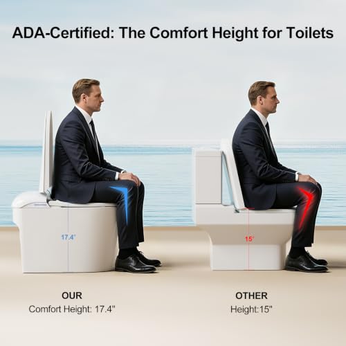 Inodoro inteligente con bidé y tanque, apertura y descarga automática activada por pie, desodorizador, secador de aire caliente, asiento calefaccionado, compatible ADA para baño miniatura 7