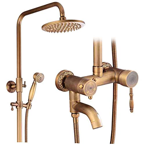 ZYCHSJXA Conjunto de grifería de Ducha de latón Antiguo, Montaje en Pared, con caño Giratorio para bañera, Altura Ajustable, Mezclador de baño Tipo Lluvia y Ducha de Mano.