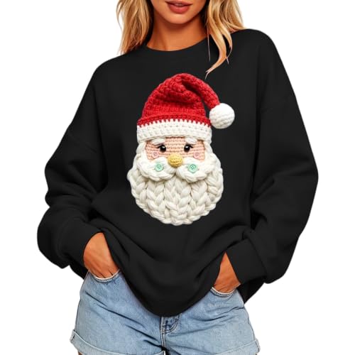 Christmas Sweatshirts for Women Santa Graphic Crewneck Holiday Pullover