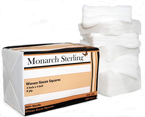 Monarch Sterling 100% Cotton Non-Sterile Woven 4 inch 8 ply Gauze Squares for Wound Dressing 200 per Pack