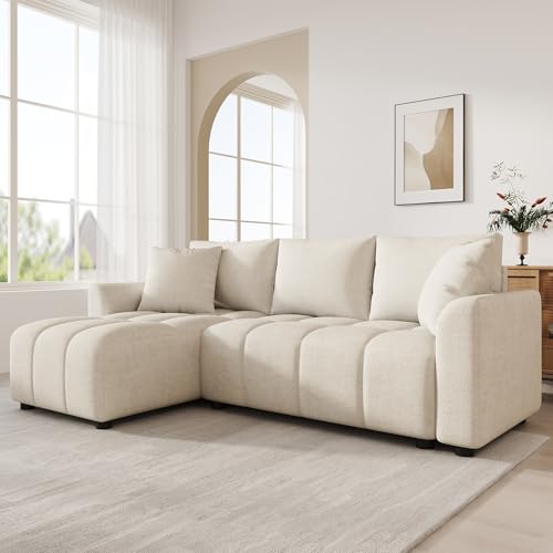 Yihomfy Canapé d'angle,Canape Dangle Convertible avec méridienne en Forme de L,canapé désossé modulaire Moderne avec 2 Coussin,canapé 3 Places en Chenille pour Le Salon,la Chambre à Coucher (Beige)