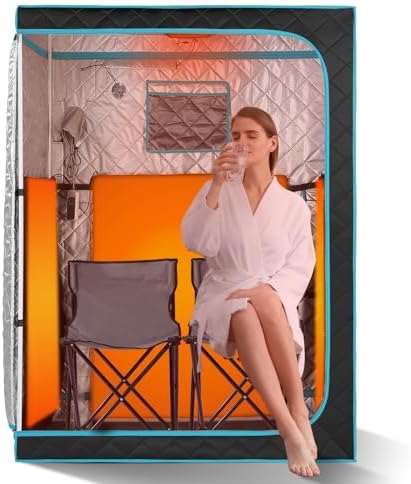 2 Person Portable Full Spectrum Infrared Sauna, Full Size Large Space Spa Tent with Remote Control,1600W Fast Heating, Foldable Chairs & LED Therapy Light, Home Spa for Relaxation (47.2"x35.4"x63")