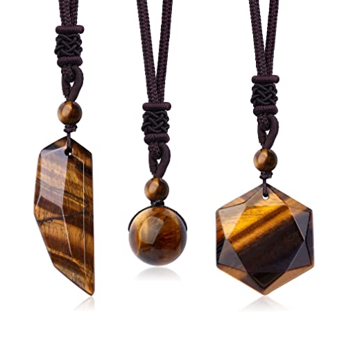 Florideco 3 Pcs Necklace for Men Women Healing Crystal Stone Natural Crysal Gemstone Adjustable Rope Point Pendant Necklace Reiki Quartz Spiritual Crystal Jewelry A