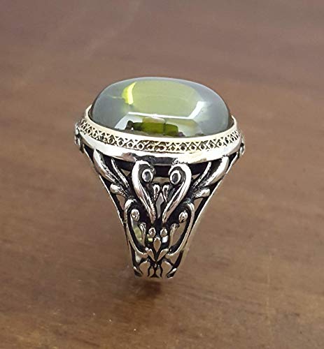 Beautiful Handcrafted 925K Sterling Silver Mens Ring With Cz Peridot Color Rp1252 #TOP2