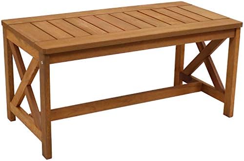 Sunnydaze 35-Inch Meranti Wood Outdoor Patio Coffee Table with Teak Finish